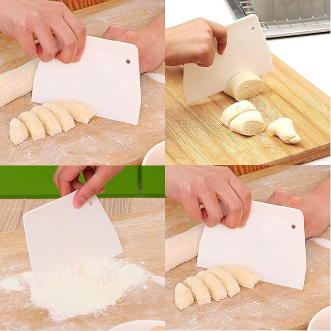 Luckycivia 3-Piece Trapezoidal Plastic Scraper - Multi-Function Kitchen Tool for Pizza Dough, Pastry, Cake (White)