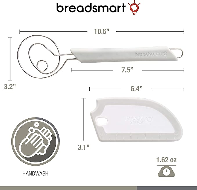 Artisan Bread Whisk and Bench Scraper Duo - Essential Dough Mixer Tools - Sourdough Bread Baking Supplies