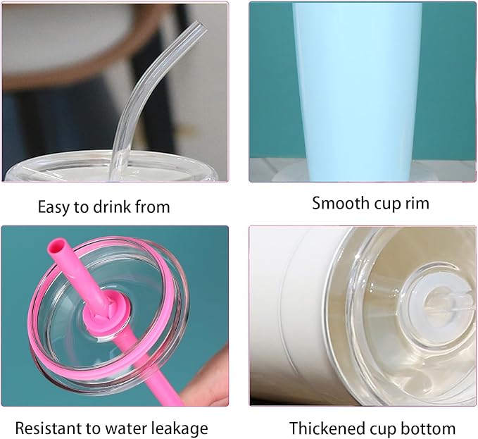 Clear Tumbler Cup, 16 oz Plastic Iced Coffee Cup with Lid and Straw, 6 Pack, Reusable and Dishwasher-Safe, for Gatherings and Outdoor Adventures (6, Dots)