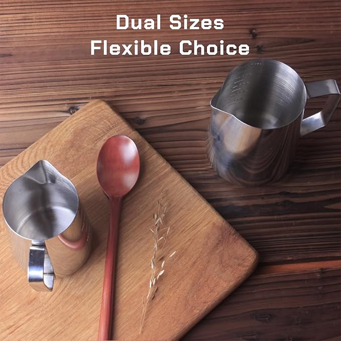 Milk Frothing Pitcher Steaming Pitchers Stainless Steel Milk/Coffee/Latte/Cappuccino Steam Pitchers Milk Jug Cup (600ml/20oz Set)