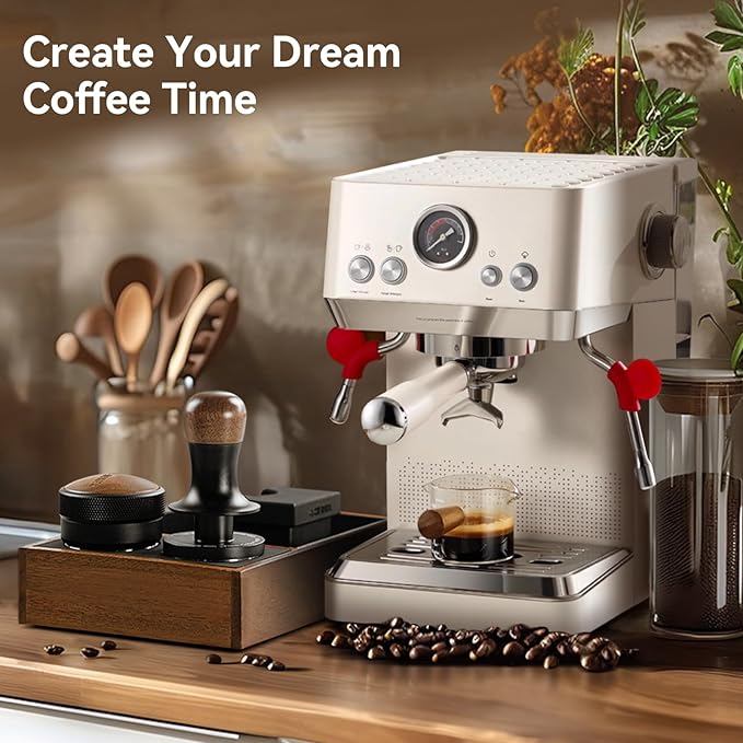 MHW-3BOMBER 58mm Espresso Coffee Tamper with Three Spring Loaded Calibrated Tamper 30lbs Espresso Hand Tamper with Sound Feedback Titanium Coating Black T6176T-OS