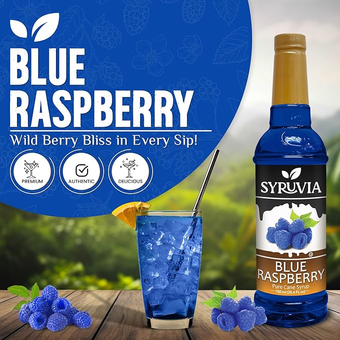 Syruvia Blue Raspberry Syrup 25.40 Ounces Blue Raspberry Flavoring Syrup - Kosher, Gluten-Free, Ideal for Elevating Beverage Adventures