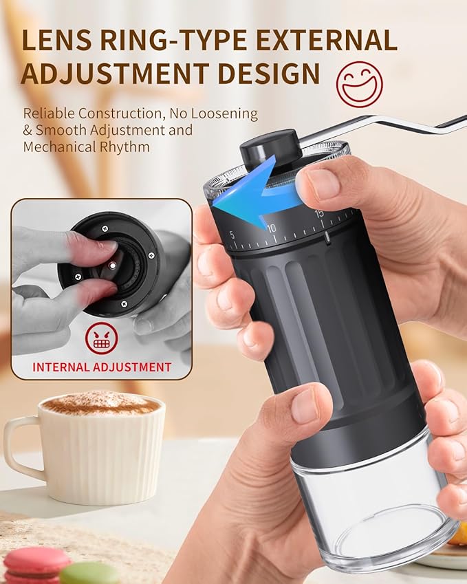 CIRCLE JOY Manual Coffee Grinder with 40 Levels External Adjustment and Ceramic Burr, Portable Hand Coffee Grinder Set with Pour Over Coffee Dripper, 50 Count V60 Coffee Filters and Storage Bag