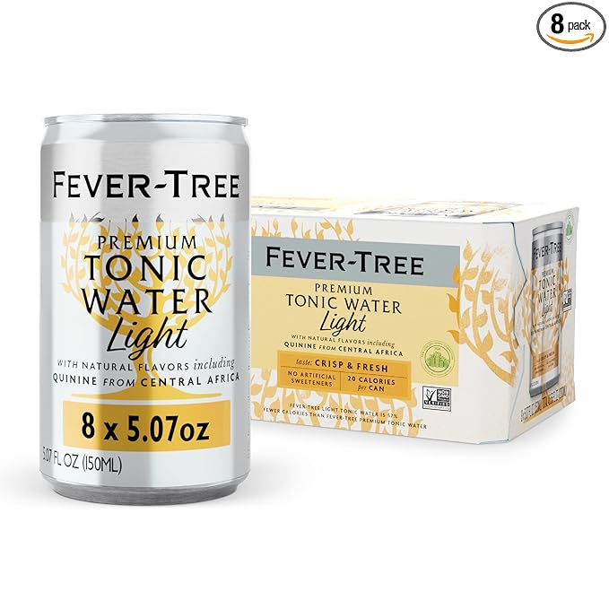 Fever-Tree Light Tonic Water - Premium Mixer - Refreshing Beverage for Cocktails & Mocktails. Naturally Sourced Ingredients, No Artificial Sweeteners or Colors - 5.1 Fl Oz Cans -Pack of 8