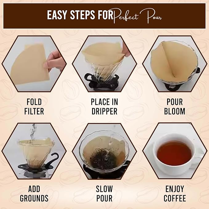 Exle Coffee Filter - V shape Cone Coffee Filters - Natural Drip Disposable Paper Filters 2-4 Cup - 100 ct - Brewing with Exle Coffee Filter - 100% Wood - Brown - Pour over coffee maker