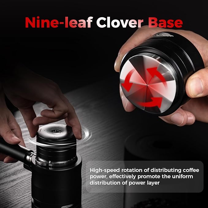 IKAPE 53.3MM Newly Upgrade Espresso Coffee Distributor, Coffee Dual-Bearing & High-Speed Distribution Tools, Adaptive Height Coffee Tamper Leveler for 54mm Portafilters