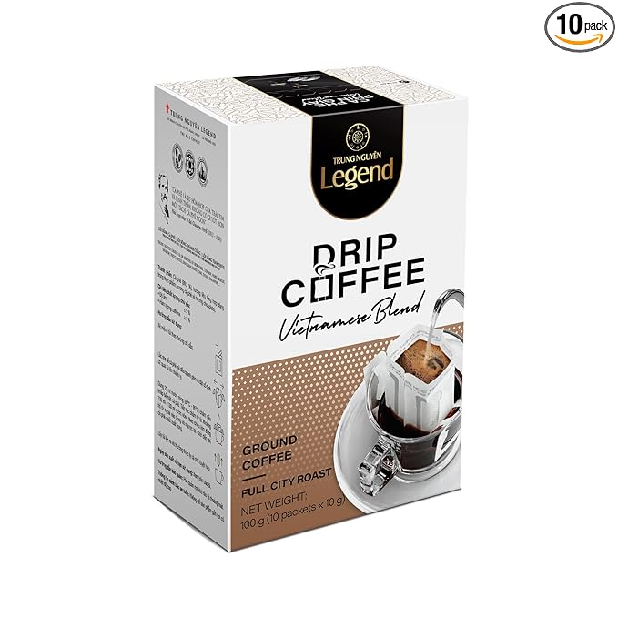 TRUNG NGUYEN LEGEND VIETNAMESE BLEND Signature Hand Drip Coffee Bag, Single-Served Pour Over, Portable Filter Bag for Travelling & Camping, Energy Blend with Rich Flavorful Taste (10 Packets/Box)