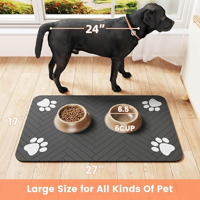 Pet Feeding Mat-Absorbent Pet Placemat for Food and Water Bowl, with Waterproof Rubber Backing, Quick Dry Water Dispenser Mat for Dog and Cat (17"x27", Beige)