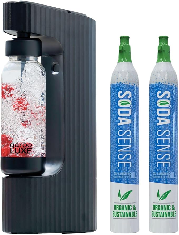 Twenty39 qarbo LUXE Premium Metal Sparkling Water Maker Machine - Soda Beverage Carbonator for Home, Seltzer Water Carbonation Fizz Maker (includes two CO2 cylinders)