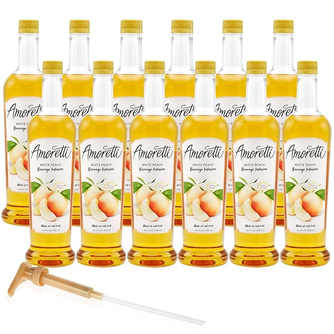 Amoretti - White Peach Beverage Infusion - Drink Mix & Water Enhancer with Pump for Flavoring Cocktails, Waters, Teas, and other Beverages, Preservative Free