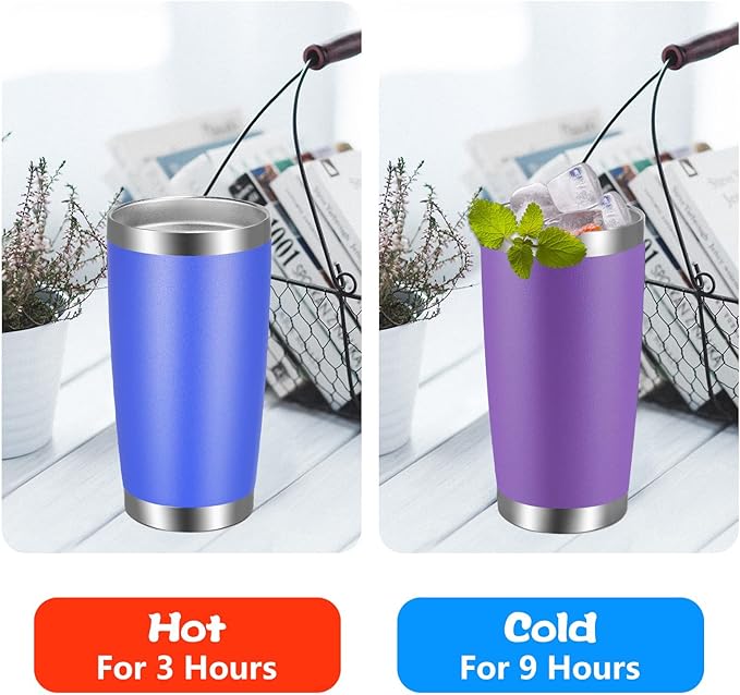 VEGOND 20oz Tumbler with Lid and Straw Stainless Steel Tumbler Cup Bulk Vacuum Insulated Double Wall Travel Coffee Mug Powder Coated Coffee Cup(Purple 12 Pack)