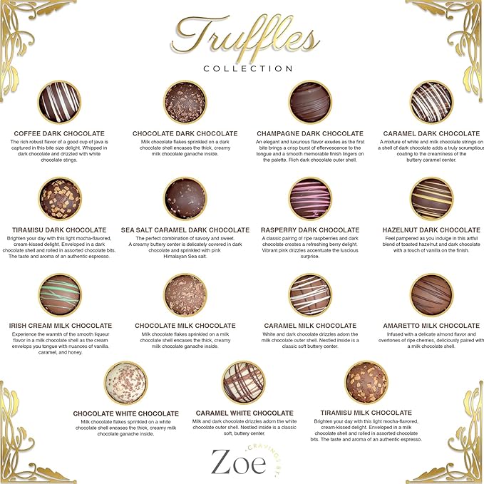 CRAVINGS BY ZOE Gourmet Chocolate Truffle Gift Box | 16 Count | Assorted Gourmet Milk & Dark Chocolate Candy Food Gift Basket Anniversary, Birthday, Get Well, Holiday, Thank You Men Women Mom Her
