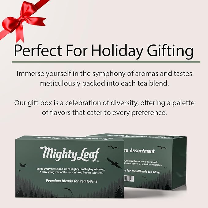 Mighty Leaf Organic Tea Sampler – 40 Count Silken Tea Bags – 8 Assorted Flavors: Tropical Green, Chamomile Citrus, Earl Grey, Vanilla Bean, White Orchard, Breakfast, Spring Jasmine, African Nectar – Premium Tea Gift Box