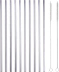 10 Pcs Stainless Steel Straws, Reusable Drinking Straws, Straight Metal Straw Sets with 2 Pcs Cleaning Brushes (8.5 Inch, Silver)
