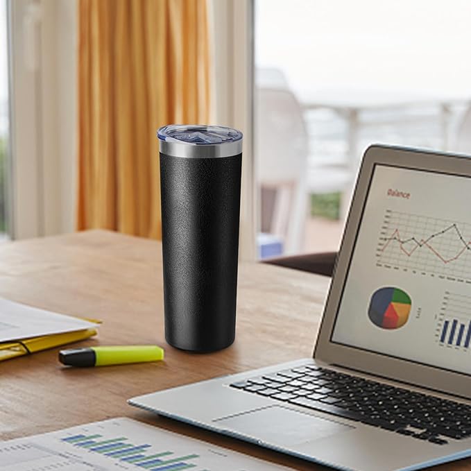 20 oz Skinny Tumbler with Lid and Straw,Stainless Steel Vacuum Insulated Tumbler Double Wall Travel Coffee Mug,Insulated Cup for Coffee, Tea, Beverages,Office (Texture Black,1)