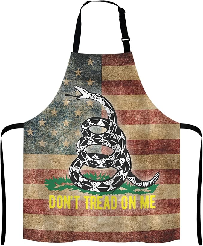 American Flag Dont Tread On Me Bib Apron with Adjustable Neck for Men Women,Suitable for Home Kitchen Cooking Waitress Chef Grill Bistro Baking BBQ Apron