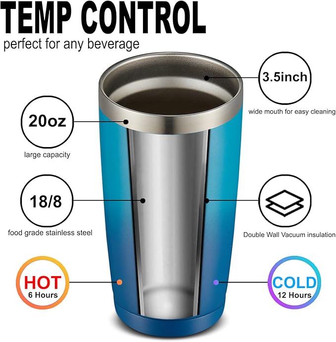 COMOOO 20oz Tumbler with Straw Stainless Steel Insulated Coffee Tumbler Cups Double Wall Vacuum Travel Coffee Mug with Splash Proof Sliding Lid for Hot Cold Drinks (Dark Night, 2 Pack)