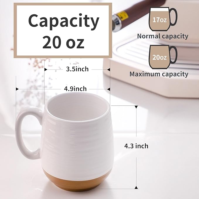 Hasense Large Coffee Mug with Handle, 20 oz Ceramic Tea Cup for Men and Women, White Soup Mugs for Coffee, Tea, Hot Cocoa, Latte, Big Christmas Mug, Microwave Dishwasher Safe, 1 PCS