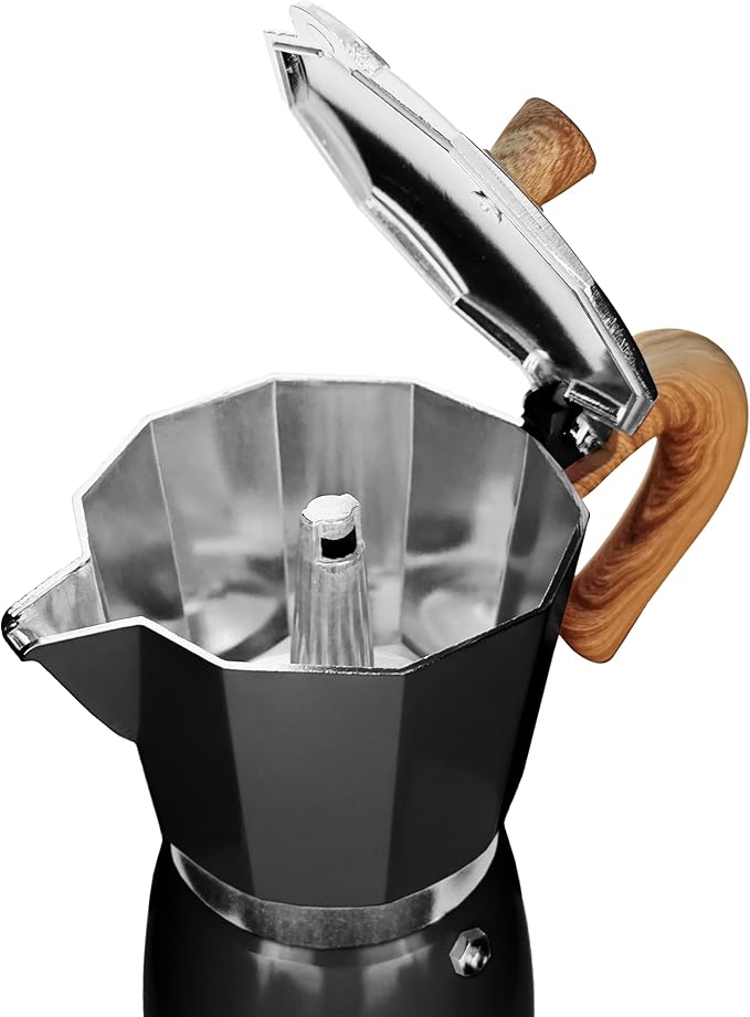 AGOGO Milano Moka pot, Stovetop Espresso maker, Greca Coffee Maker, Stovetop coffee maker and espresso maker percolator With Paper Filter 6 Cup Black