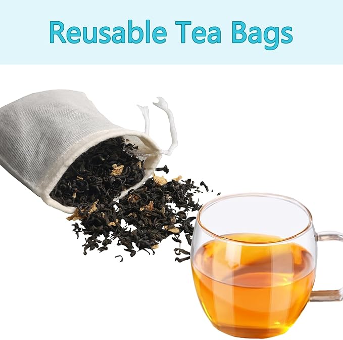 Eketirry Spice Bags, 10pcs Reusable Empty Tea Bags, Muslin Strainer Bags, Soup Bags for Cooking, Natural Cotton Fine Mesh Cheesecloth Bags for Cold Brew Coffee(3 x4Inch)