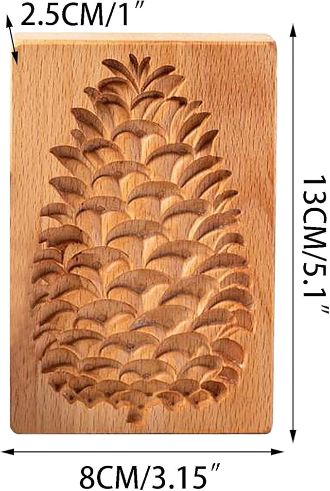 Wooden Cookie Biscuit Mold, 3D Baking Mold, Embossing Craft Decorating Baking Tool, Suitable for Halloween Thanksgiving Christmas Kitchen DIY (Pine Nuts 10 * 8 * 2)