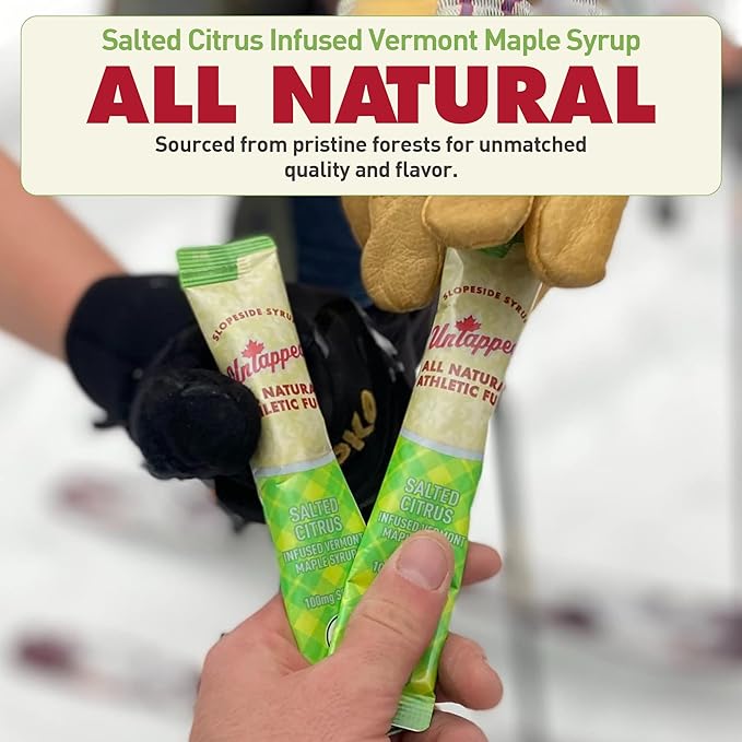 UnTapped Salted Citrus Infused Vermont Maple Syrup Packets for Athletes, Box of 20 - 1 fl oz | Pure Maple Syrup with Refreshing Citrus Flavor and Sea Salt for Endurance Energy | Fuel to Keep You Running Longer