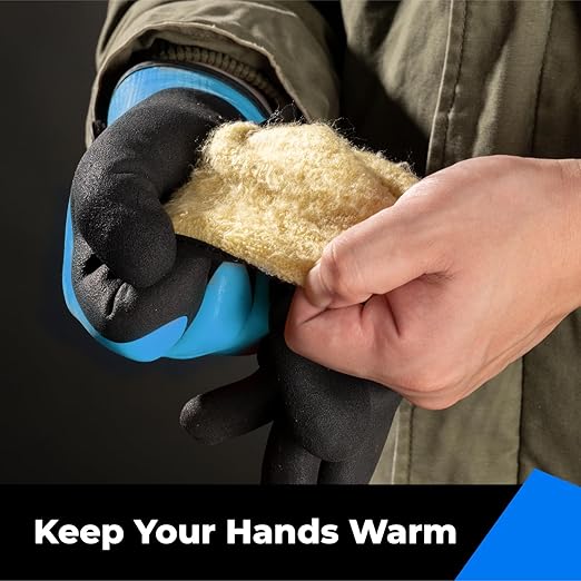 100% Waterproof Gloves for Men and Women, Winter Work Gloves for Cold Weather, Thermal Insulated Freezer Gloves, Touch Screen, With Grip, Blue, Small