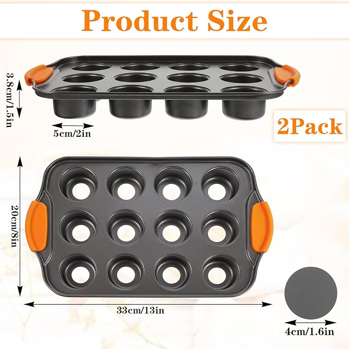 2Pack Mini Cheesecake Pans Removable Bottom Mini Cupcake Pans, 12 Cavity Minii Cheesecake Molds with Silicone Handle Nonslip Muffin Pan Baking Supplies