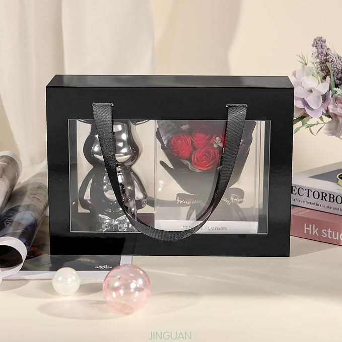 Black Gift Box with Window, Clear Magnetic Gift Box for Present, Groomsman Proposal Box (10.5x7.5x3 Inches)