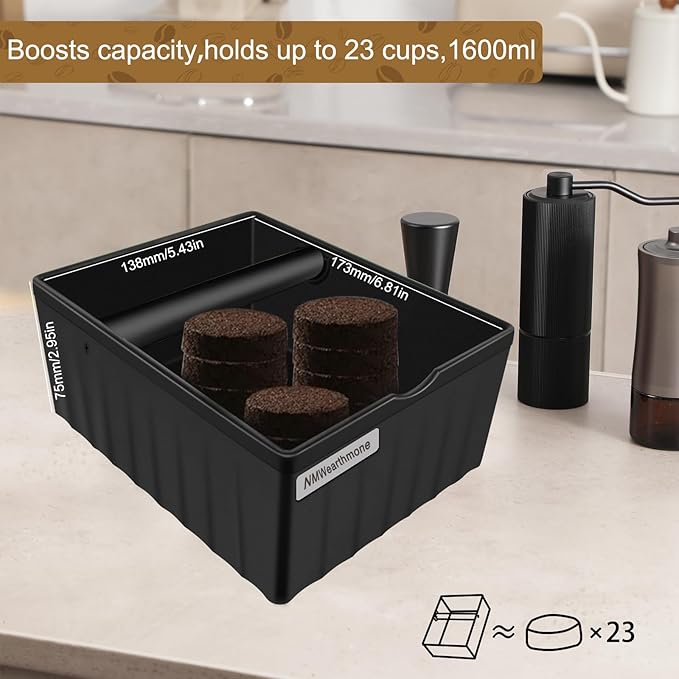 NMWearthmone Espresso knock box,Coffee grounds pucks knock box,Espresso Knock Box with Knock Bar and Non-Slip Rubber Base Knock Box,Shock-Absorbent Durable Barista Espresso Coffee Knock Box (Black)