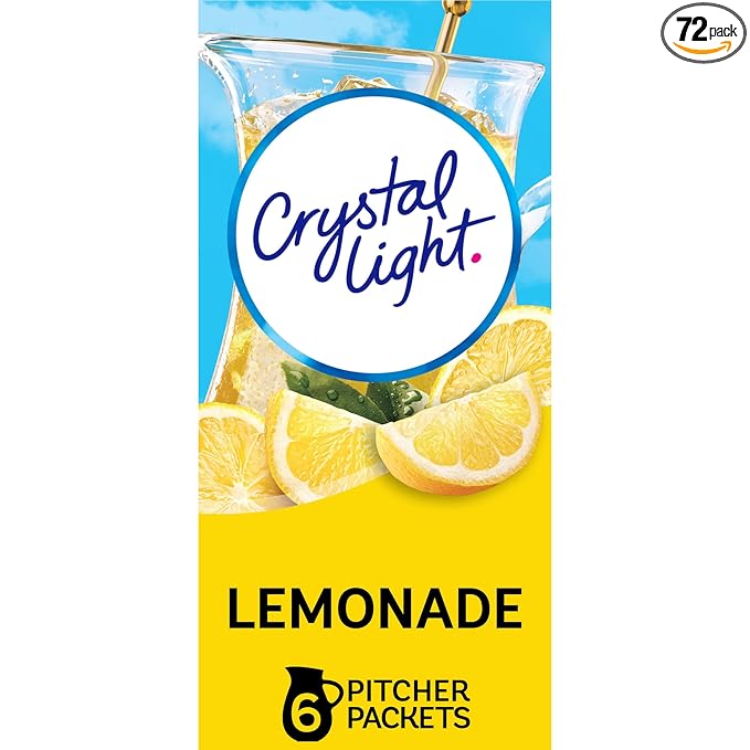 Crystal Light Lemonade Naturally Flavored with other natural flavor Powdered Drink Mix, 72 ct Pitcher Packets, 12 Canisters of 6 Pitcher Packets