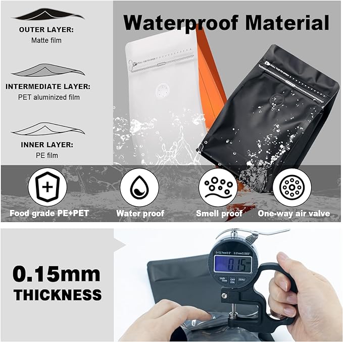 Coffee Bags with Valve(60pcs,16 oz,1 lb) Vented Coffee Beans Packaging Bags High Barrier Aluminumed Foil Flat Bottom Heat Sealed Side Zipper Resealable Storage Bag for Home or Business (White+Blue）