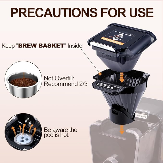 RETHONE Reusable K Cup Reusable Coffee Pods Compatible with Ninja Coffee Maker, Stainless Steel Reusable Coffee Filters for Ninja CFP201 CFP300 CFP301 CFP305 CFP307 CFP400 Dual Brew Pro (1 Pack)