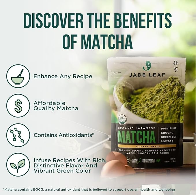 Jade Leaf Matcha Organic Premium Ceremonial Grade Matcha Green Tea Powder - Japanese - Culinary, Ingredient, Ceremonial Barista Teahouse, Latte, Collagen, 3.53 Ounce (Pack of 1), Culinary