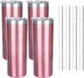 20 oz Skinny Tumblers with Lid and Straw,Stainless Steel Vacuum Insulated Tumbler Cup Double Wall Travel Coffee Mug, Thermal Water Tumbler for Hot and Cold Drinks(Rose Gold,4)
