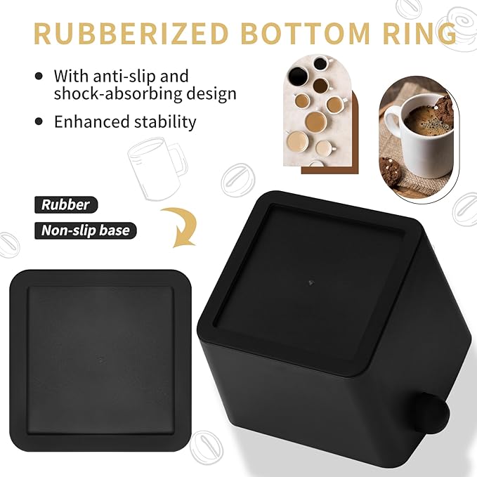Large Square Knock Box Shock-absorbent Knock Box Espresso with Removable Knock Bar and Non-Slip Base Espresso Accessories for Home/Office (Large Black Knock Box with Tamper Mat)