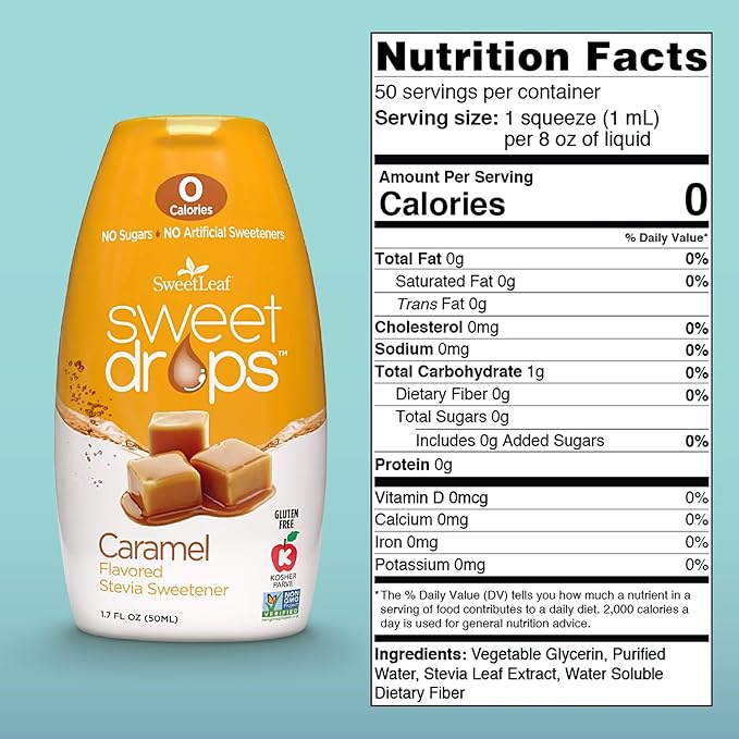 SweetLeaf Sweet Drops Caramel Stevia Liquid Sweetener - Flavor Foods, Keto Coffee with Sugar Free, 0 Calorie, Non-Glycemic Response SweetLeaf Stevia Drops, 1.7 Fl Oz Ea (Pack of 2)