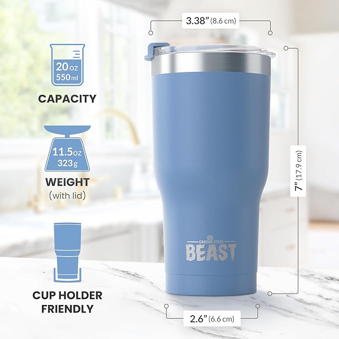 Beast 20 oz Tumbler Stainless Steel Vacuum Insulated Coffee Ice Cup Double Wall Travel Flask (Stormy Sky Blue)