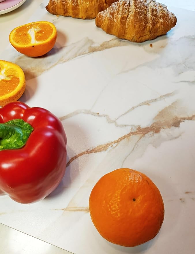 Multi-Purpose Pastry Marble Design Stone Tray Cutting Board Slab 16” x 12” With Non-Slip Feet,Stone Cheese Pastry Board,Marble Serving Tray, Heat Resistant, Easy To Clean(G12, 16 * 12)