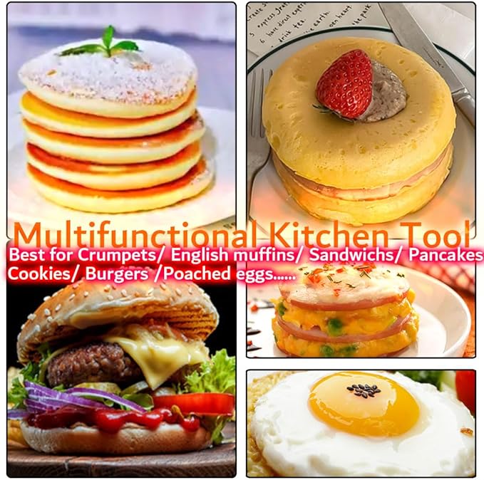 16Packs English Muffin Rings Crumpet Rings NONSTICK -3.15 Inch & 4 Inch Stainless Steel Double Rolled Tart Rings Round Black Metal Baking Cooking Pastry Ring Molds for cookies, pancakes, crumpets