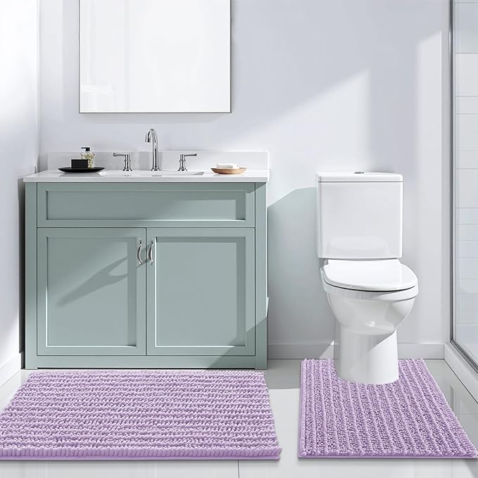 Arotive Luxury Chenille Bathroom Rug Mat, Extra Soft Thick Absorbent Shaggy Bath Rugs, Non-Slip Machine Wash Dry, Plush Bath Mats for Bathroom, Shower and Tub, 30x20, Light Purple