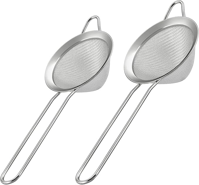 2 Pack Fine Mesh Strainer, Small Stainless Steel Sieves with Handles, for Steeping Loose Leaf Tea, Straining Cocktail, Juice and Sifting Flour, Powdered Sugar (2pcs-Conical)