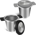 2pcs Tea Infuser for Loose Leaf Tea, Stainless Steel Tea Steeper with Heat Proof Handle, Extra Fine Mesh Tea Strainer, Gift for Tea Lovers (Black, Grey)