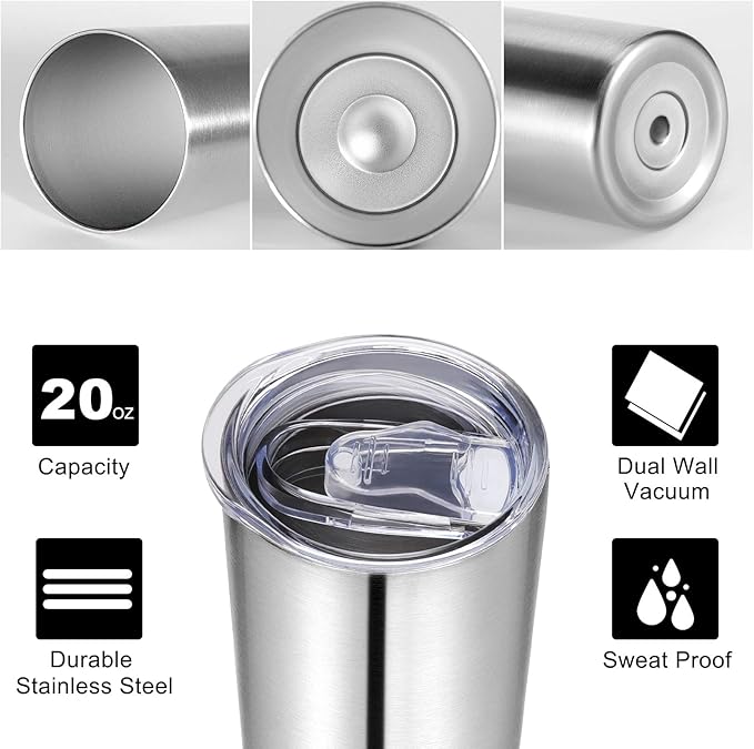 VEGOND Stainless Steel Tumblers Bulk 12 Pack, 20 oz Vacuum Insulated Skinny Tumblers with Lids and Straws, Double Wall Slim Tumbler, Travel Water Cup