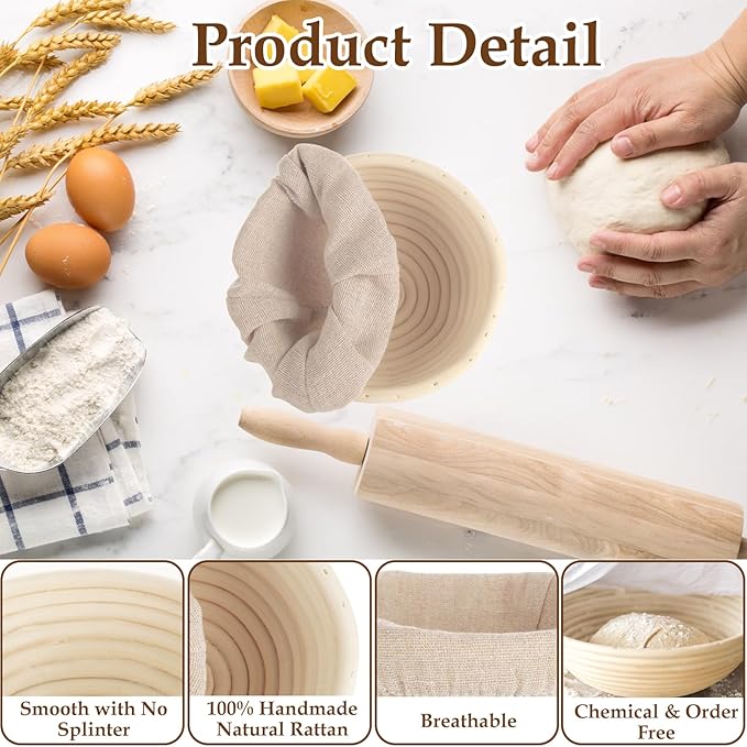 4 PCS Round Sourdough Proofing Basket 5 Inch Bread Proofing Baskets for Sourdough Bread Baking Small Batton Bread Basket Proofing with Removable Liner Cloth