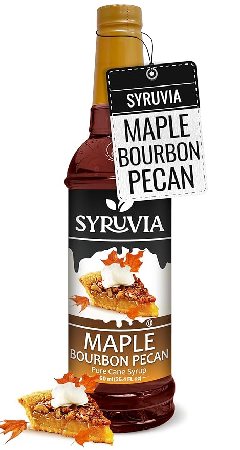 Syruvia Maple Bourbon Pecan Coffee Syrup - 25.4 fl oz - Kosher, Perfect for Drinks, Soda, Desserts, and More, Gluten Free
