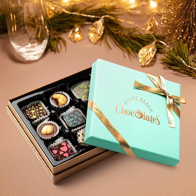 Vegan Dark Chocolate Truffles Gift Box, 9 Pieces of Chocolates Gift Box, Ultimate Assorted Chocolates for Birthdays, Holidays or Corporate Gifts, A Premium Kosher Chocolate Experience for Gifting