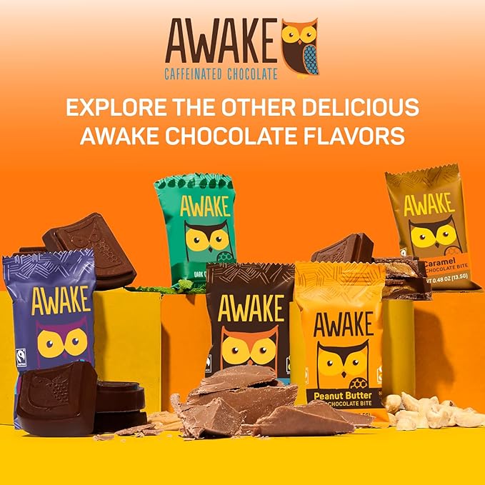 AWAKE - Caffeinated Chocolate Bites - USA Variety Pack (3 Flavors) 50 Bites - Dark, Salted Caramel, & Salted Almond - 50mg Caffeine - Coffee Alternative - Fairtrade - Gluten-Free - Non GMO - 0.48oz