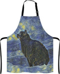 Apron for Women and Men, Oil Painting Galaxy Cat Adjustable Kitchen Chef Apron for Cooking Baking - Cute Birthday, Anniversary, Mother's Day Apron Gifts for Mom Wife Girlfriend Aunt Grandma