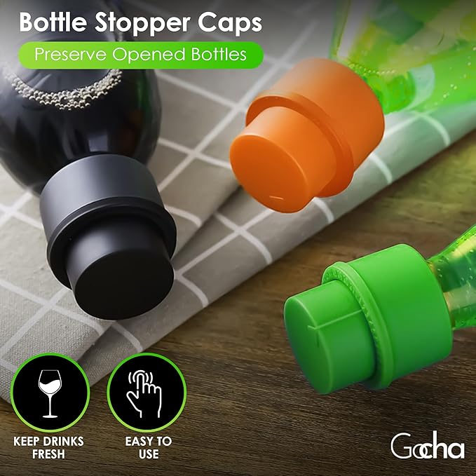 GOCHA | 2 PCS Vacuum Soda Bottle Stopper | Silicone Fizz Keeper | Carbonation Preserver for Soft Drinks & Beverages | Universal Leak-Proof Bottle Cap | (Green)